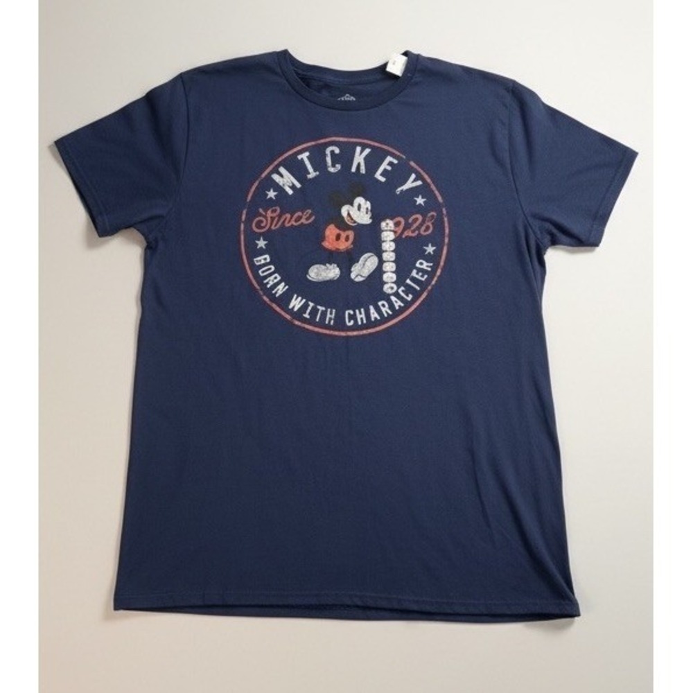New Disney Parks‎ Mickey Mouse Born with Character Since 1928 Navy T-Shirt L